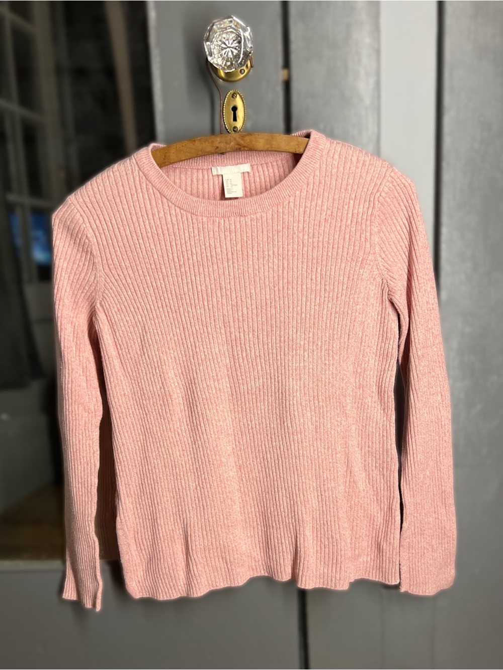 H&M Ribbed Crewneck Long Sleeve Top - Blush Pink